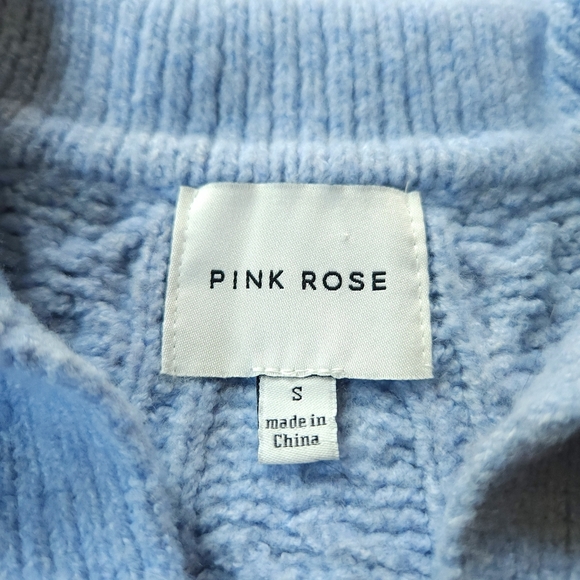 Pink Rose Icy Blue V-neck Collared Cable-knit Sweater Vest Sz S - Picture 5 of 5